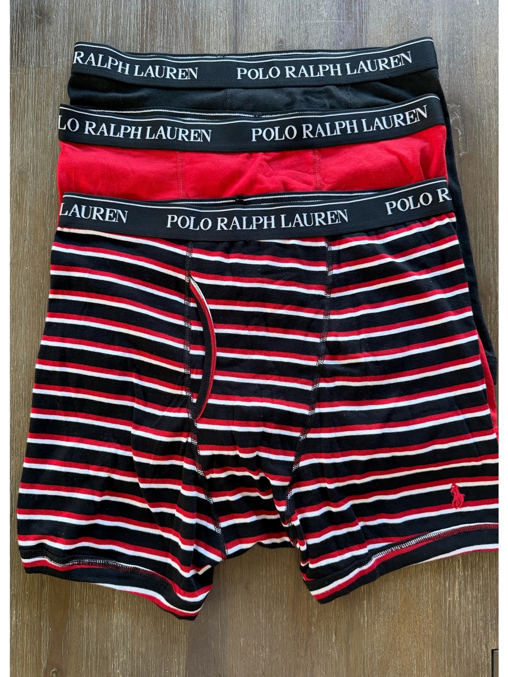New Ralph Lauren Polo Men’s Boxer Brief Cotton 3-Pack Large in Black Red Stripe